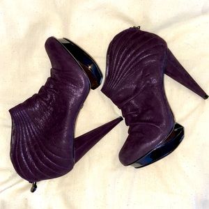 Velvet Angels Deep Purple Bootie Heels